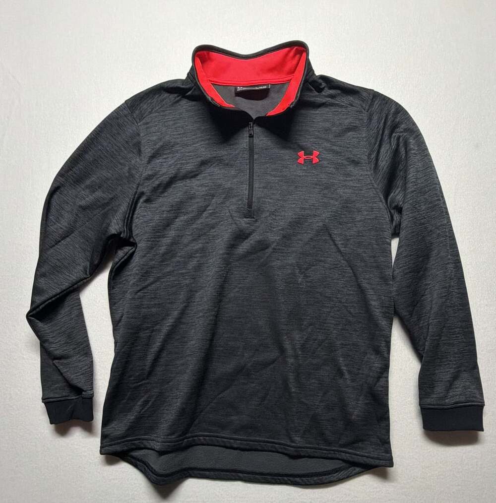 0128 Under Armour 1/2 Zip ColdGear Pullover XL Gray Red Fleece Activewear